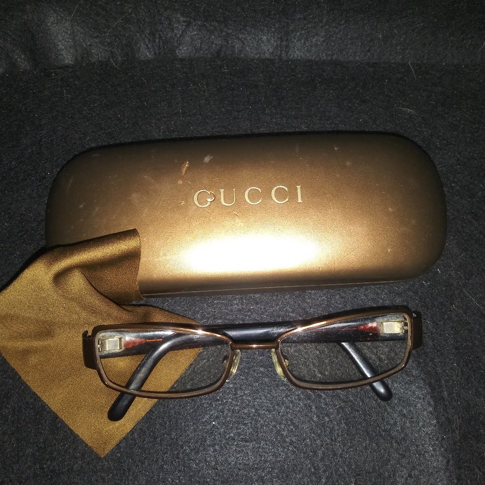 Gucci Brown, Gold Glitter Frame glasses with Case